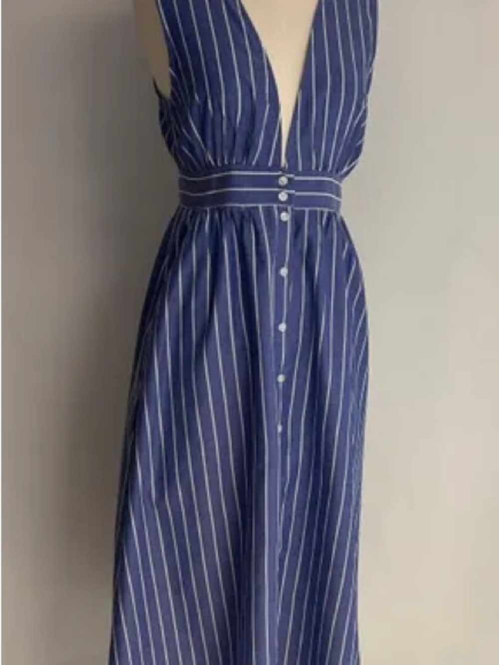 Urban Outfitters Blue Striped V-Neck Button-Front Maxi Dress